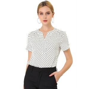 INSPIRE CHIC Women's Polka Dots Print V Neck Short Sleeve Elegant Work Office Tops - 1 of 4