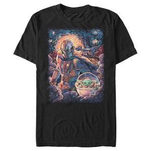 Men's Star Wars The Mandalorian Starry Night Best Friend Portrait T-Shirt - 1 of 4