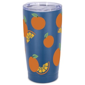 Elanze Designs 20 oz Stainless Steel On the Go Insulated Travel Tumbler With Push Top Lid, Citrus Orange Tangerine Pattern Blue - 1 of 4
