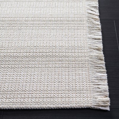 Ivory and Gray Square Flat Woven Synthetic Stripe Rug
