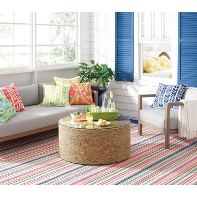 Summer Stripe Blue Synthetic 3 x 5 Reversible Rug