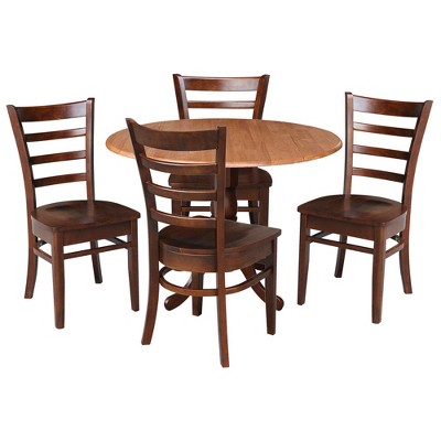 42" Mallory Dual Drop Leaf Dining Set with 4 Ladder-Back Chairs Cinnamon/Espresso - International Concepts