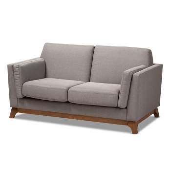 Sava Fabric Upholstered Walnut Wood 2 Seater Loveseat Gray - BaxtonStudio