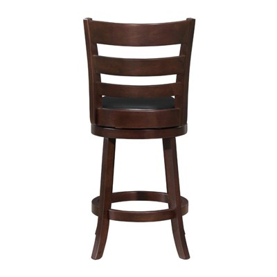 Traditional Black Leather Swivel Counter Stool with Wood Frame