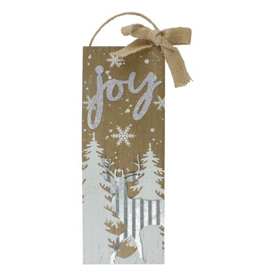  Northlight 12.5" White Trees and Snow with Metal Deer and Joy Wooden Christmas Wall Decor 