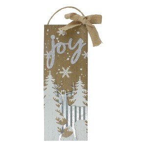 Northlight 12.5" White Trees and Snow with Metal Deer and Joy Wooden Christmas Wall Decor - 1 of 2