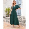 Women's Summer Wrap V Neck Flutter Short Sleeve Maxi Dress Casual Smocked Waist Flowy Tiered ALine Pleated Long Dress - 3 of 4