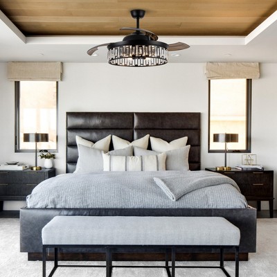 52" Matte Black Smart Crystal Ceiling Fan with Remote and Lighting
