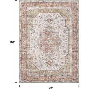 Washable Floral Print Area Rug,Traditional Vintage Boho Indoor Carpet,Non-Shedding Low Pile Floor Mat with Non-Slip Rubber Backing - 1 of 4
