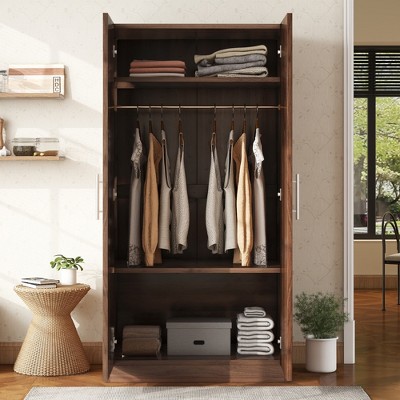 TIRAMISUBEST 4 Door Wardrobe Armoire Closet with 3 Drawers - Mobile Lateral Filing Cabinet, Locking Wheels, Adjustable Shelf
