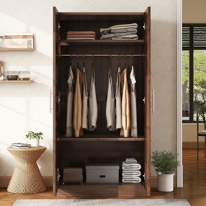 TIRAMISUBEST 4 Door Wardrobe Armoire Closet with 3 Drawers - Mobile Lateral Filing Cabinet, Locking Wheels, Adjustable Shelf - 1 of 4