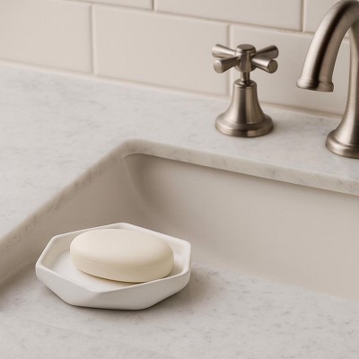 Evideco French Home Goods Geometric Stoneware Soap Dish, Diamond Design with Smooth Finish - Ideal for Kitchen & Bathroom Decor
