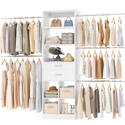 Aheaplus Closet Organizer with 2 Wooden Drawers, Walk-in Closet System with 5 Hang Rods & shelves