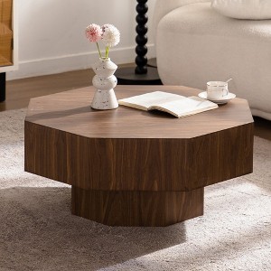 Coffee table Wooden Octagonal-Shaped for Living Room Walnut Suitable for Bedroom, Living Room, Office - 1 of 4