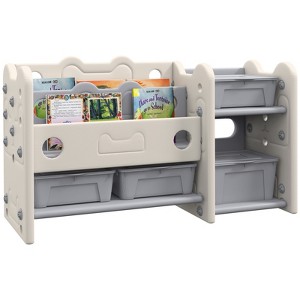 FONTOI 2 Tiers Children's Toy Organizer with 4 Storage Boxes&Bookshelves for Nursery Kindergarten, Toy Storage for Kids,White, 14.6"*23.6"*44.9" - 1 of 4