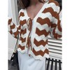 Coolmee Women's Cardigan Chunky Fashion Open Front Striped Color Block Cable Knit Sweater Coats - 4 of 4