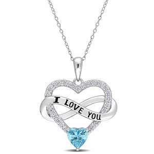 EVERLY JEWELRY | Sterling Silver 2 1/2 CT TGW Blue and White Cubic Zirconia Infinity Heart Pendant with Chain, 18 inc - 1 of 4