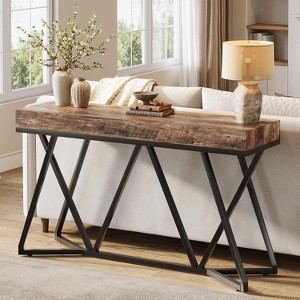 Lantine 55" Console Tables for Entryway, Industrial Wooden Sofa Table, Entryway Furniture with Geometric Metal Base for Living Room, Hallway - 1 of 4