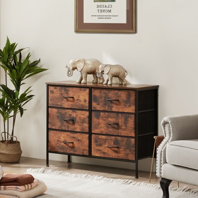 CENGHU Chest of Drawers Dresser for Bedroom, TV stand and Storage with 6 Fabric Drawers Metal Frame and Wooden Top, Ajustable Feet