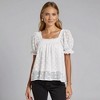 Knit & Lounge Women’s Embroidered Puff Sleeve Top Square Neck Smocked Bodice Sheer Hem Lightweight Blouse - 3 of 4