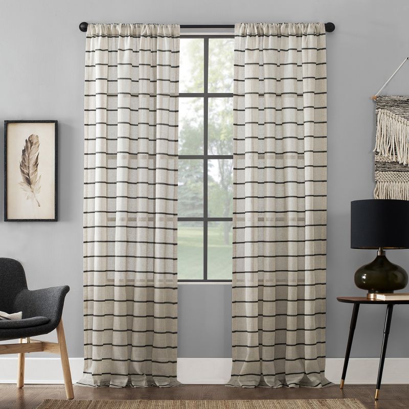 Twill Stripe Sheer Anti-Dust Curtain Panel - Clean Window, 1 of 12