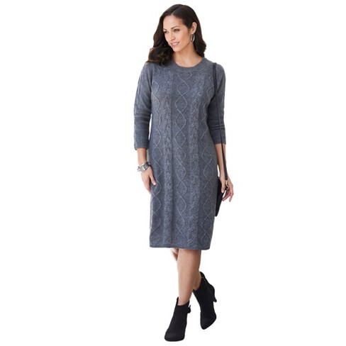 Jessica London Women's Plus Size Cable Sweater Dress, 18/20 - Medium  Heather Grey