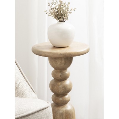 Natural Mango Wood Round Accent Table with Turned Base