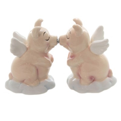 Tabletop 3.25" Kissing Flying Pigs Set/2 Salt Pepper Shaker Magnetic Pacific Trading  -  Salt And Pepper Shaker Sets