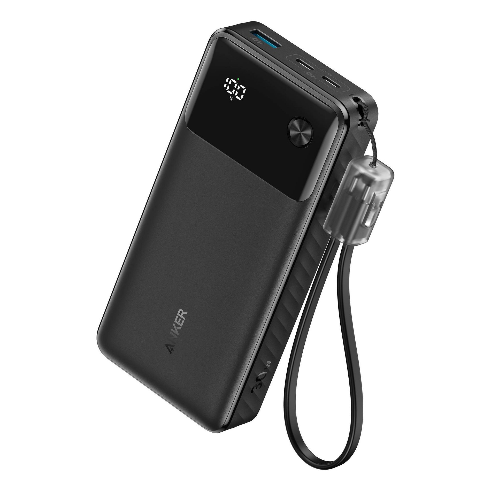 Anker 20000mAh 30W Power Bank - Black: USB-C & USB Ports, Built-In Cable, Rechargeable