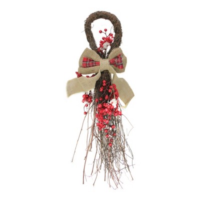 Northlight 24" Twig and Red Berries Artificial Christmas Teardrop Swag - Unlit