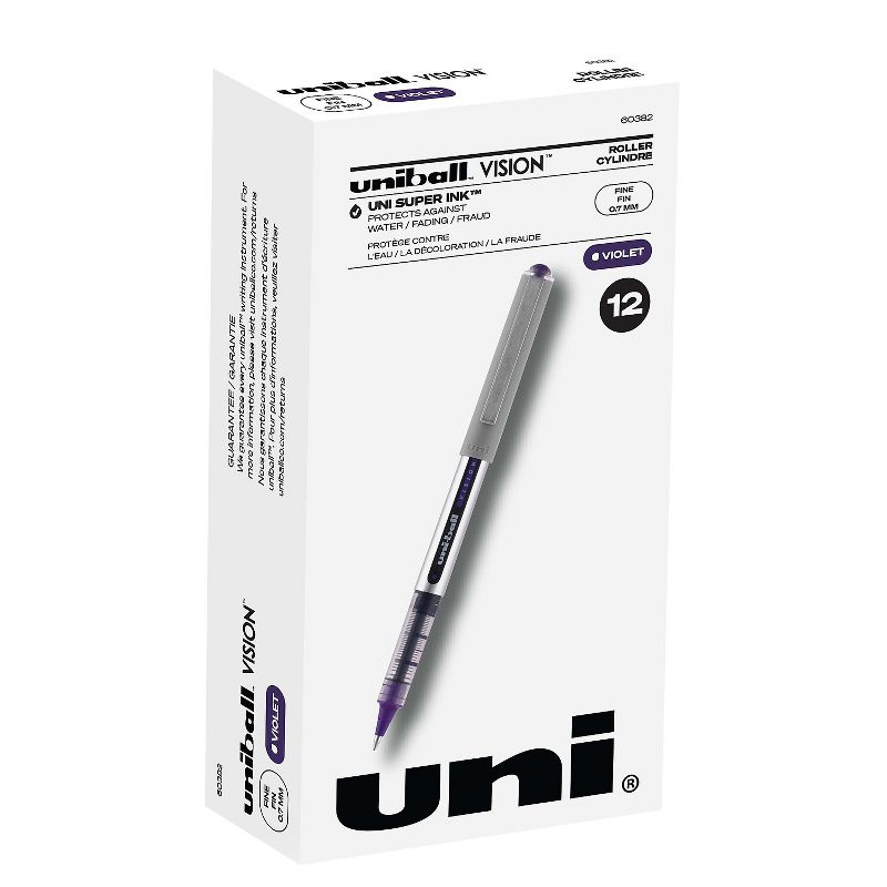 uni-ball Vision Rollerball Pens Fine Point Purple Ink Dozen (SAN60382), 1 of 9