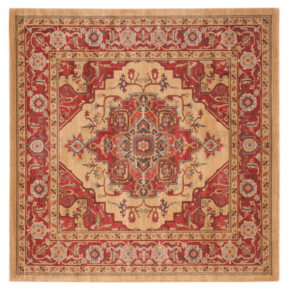 7'x7' Red/Natural Floral Loomed Square Area Rug - Safavieh