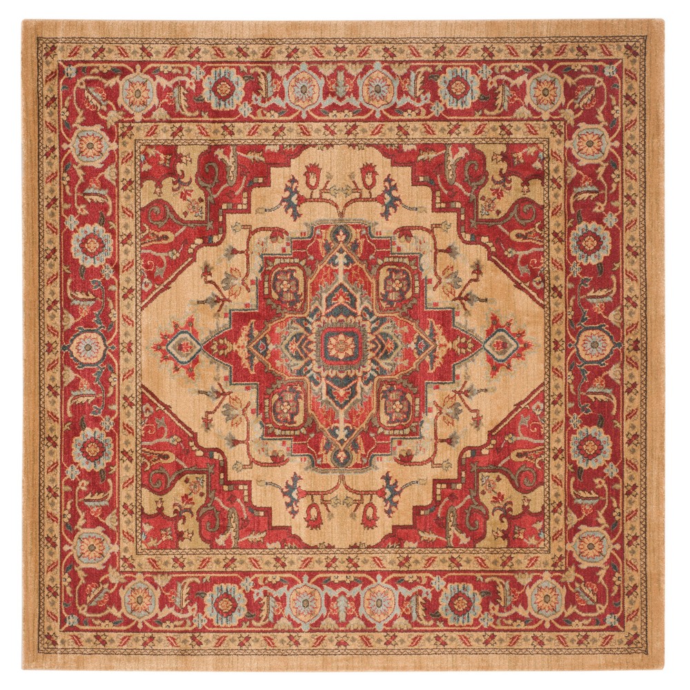 7'x7' Red/Natural Floral Loomed Square Area Rug - Safavieh