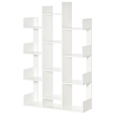 White Modern Tree-Shaped Freestanding Bookcase with 13 Shelves