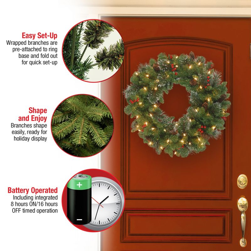 24" Prelit LED Crestwood Spruce Christmas Wreath Warm White Lights - National Tree Company, 5 of 6