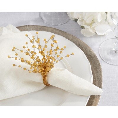Gold Beaded Burst Design Napkin Ring Set of 4