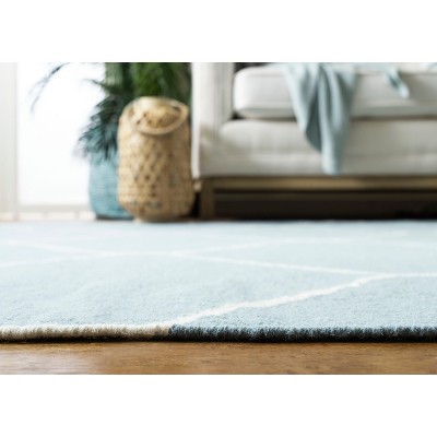Light Blue and Ivory Geometric Wool Area Rug, 3' x 5'