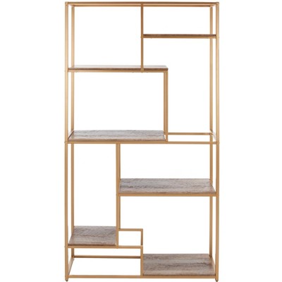 Rege Gold and Wood 7-Shelf Asymmetric Etagere