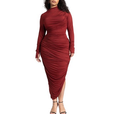 ELOQUII Women's Plus Size Zigzag Ruched Detail Dress