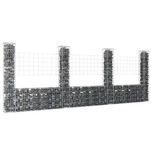 vidaXL U-shape Gabion Basket with 4 Posts Iron 149.6 in.x7.9 in.x59.1 in. - 1 of 4