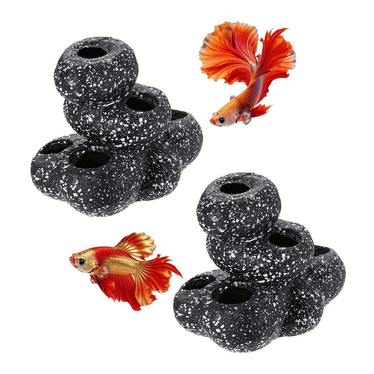 Unique Bargains Resin Small Fish Hide Aquarium Decorations Rocks 5.9x4.4x4.6 Inch Grey 2 Pcs