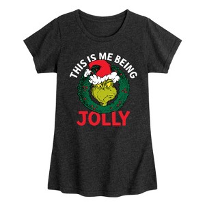 Girls' - Dr. Seuss - The Grinch This Is Me Being Jolly Fitted Short Sleeve Graphic T-Shirt - 1 of 4