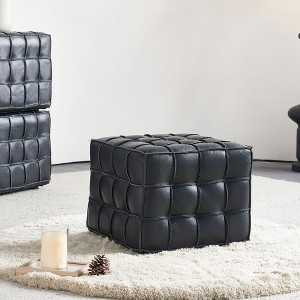 17.32W Genuine Leather Tufted Ottoman,Footstool for Living Room & Bedroom,Black Color - 1 of 1