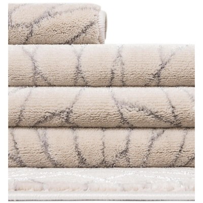 White and Silver Abstract Synthetic Rectangular Area Rug