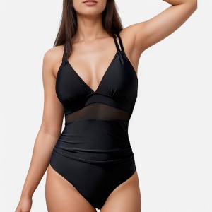 Anna-Kaci Swim Women's Mesh Panel One Piece Swimsuit with Double Spaghetti Straps and Flattering Ruched Waist - 1 of 4
