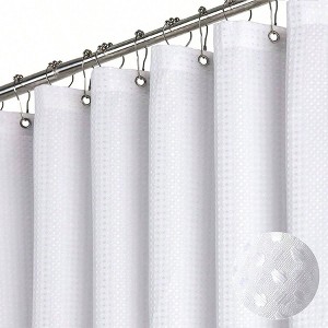Long Fabric Shower Curtain Waffle Weave 84 Inches White Heavy Duty 256GSM Bathroom Hotel Luxury Bath Curtain Set - 1 of 4