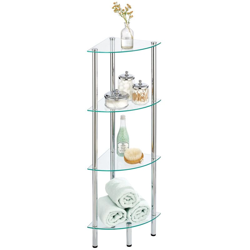 mDesign Glass Corner 4-Tier Storage Organizer Tower Cabinet, 5 of 11