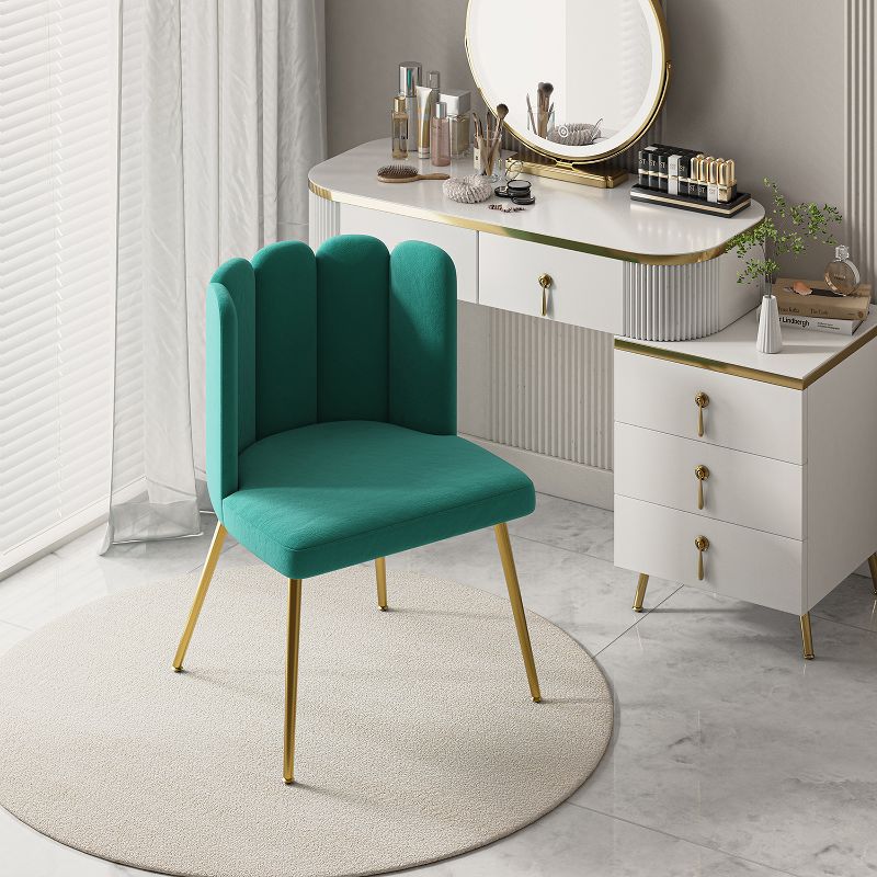 Barbara Contemparary Velvet Vanity Stool for Makeup Room, Moden Accent Side Chairs for Living Room with Shell Back and Golden Metal Legs | ARTFUL LIVING DESIGN, 2 of 13