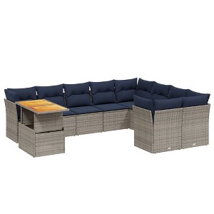 vidaXL Patio Sofa Set with Cushions 10 Piece, Outdoor Sectional Sofa Couch, Patio Conversation Set for Garden Backyard, Gray Poly Rattan - 1 of 4