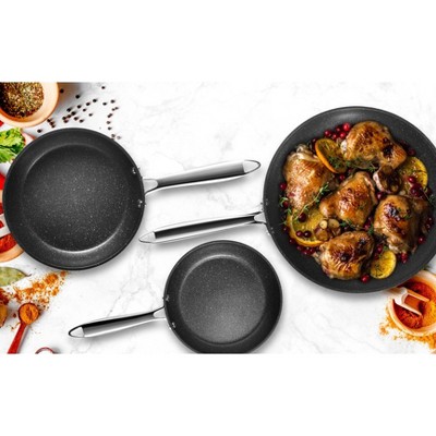 Black Aluminum Non-Stick 3-Piece Fry Pan Set